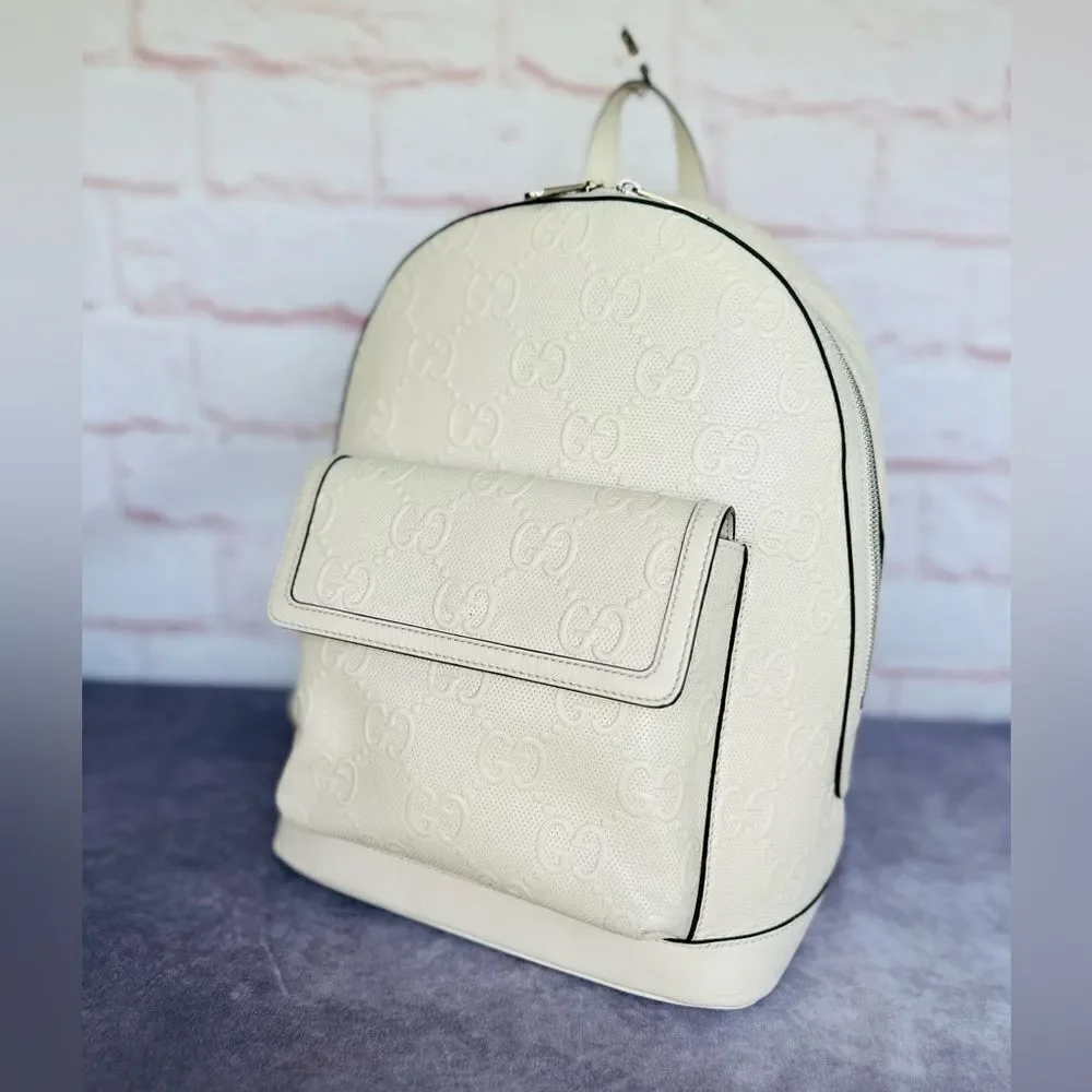 Gucci Embossed Leather Print Gg Backpack